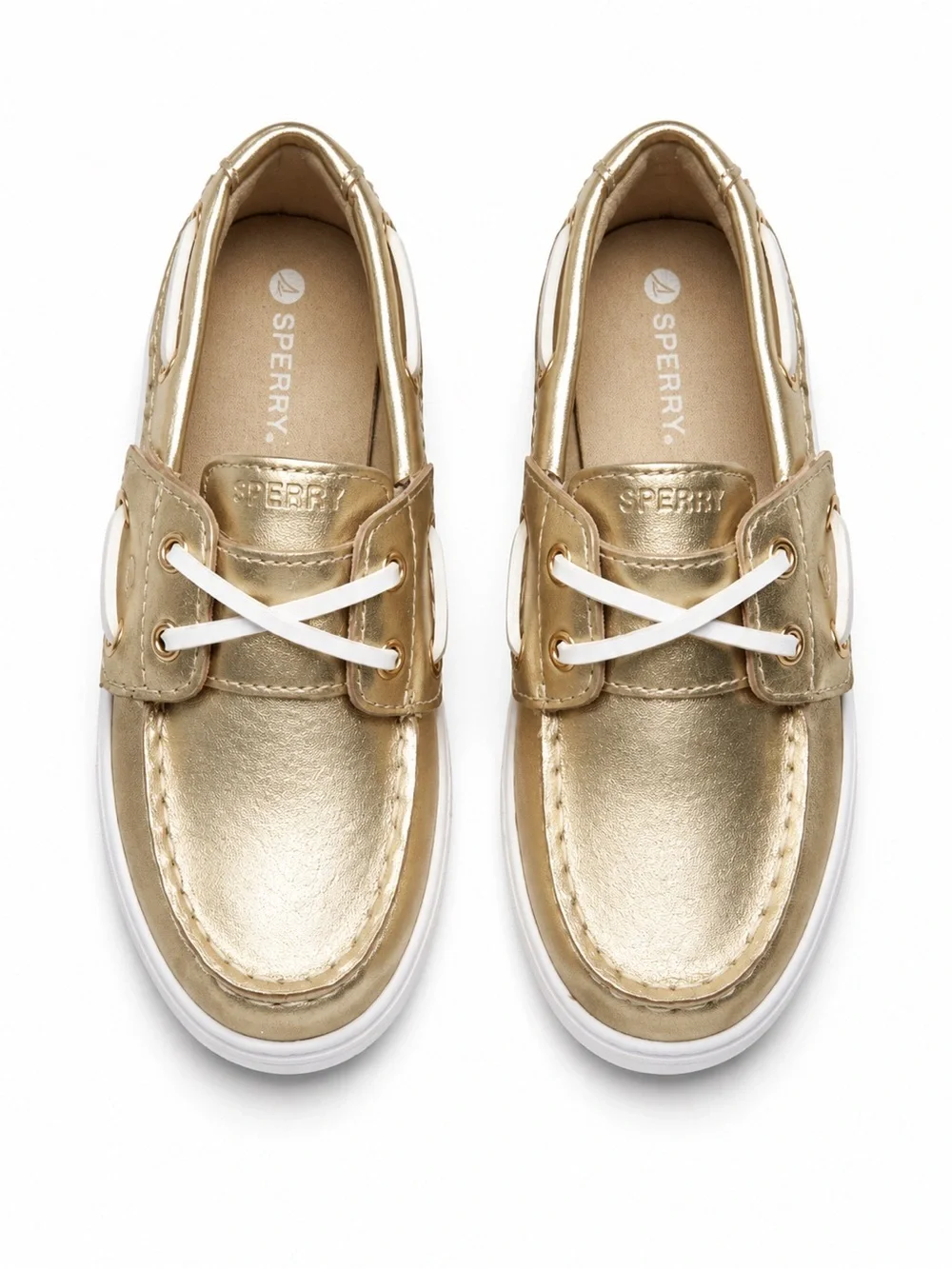Sperry Kids Gold Metallic Boat Shoes Size 10 Slip On Loafer Sneaker Shiny